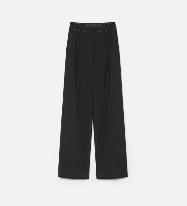 Pantalone vita alta tela misto lana