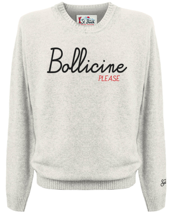 Maglione Heron in misto cashmere con ricamo "BOLLICINE, PLEASE!"