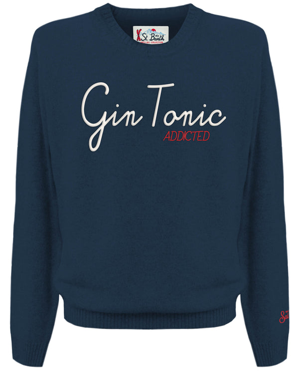 Maglione Heron in misto cashmere con ricamo "GIN TONIC ADDICTED"