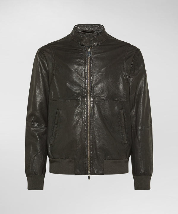 TUREIA PPT. Bomber in pelle con dettagli in maglina elastica