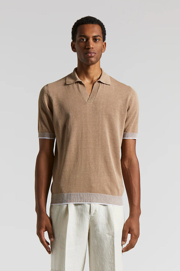 Polo in filato di lino e cotone crepe